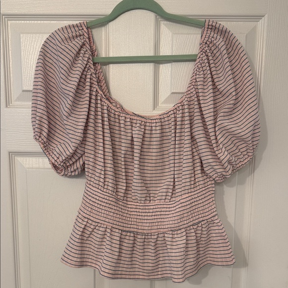 NSR Tops - NSR Pink and Light Blue Striped Blouse off and on Shoulder